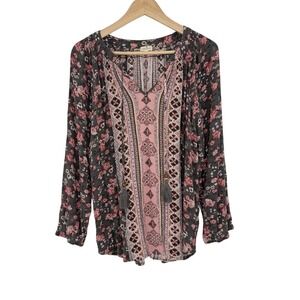 Mason & Belle Boho Tasseled Mixed‎ Print Rayon  Blouse Size XXL Boho Peasant